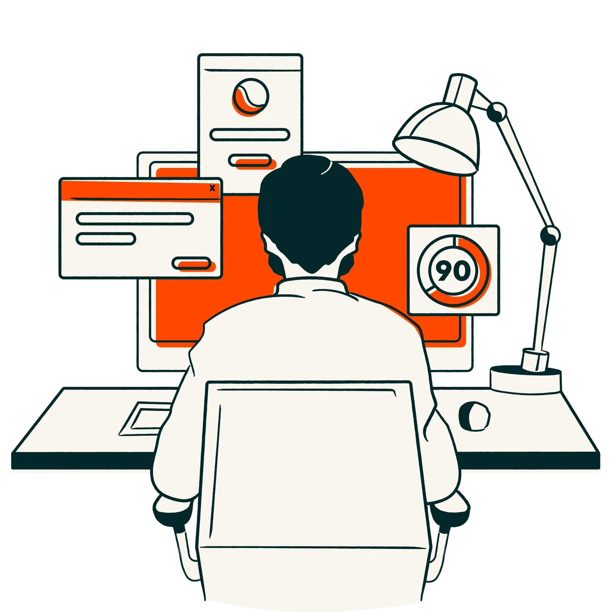 Person working at a computer with connected dashboards